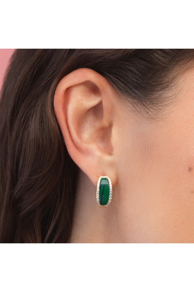 Malachite CZ Oval Hoop Earrings, Alternate, color, Malachite