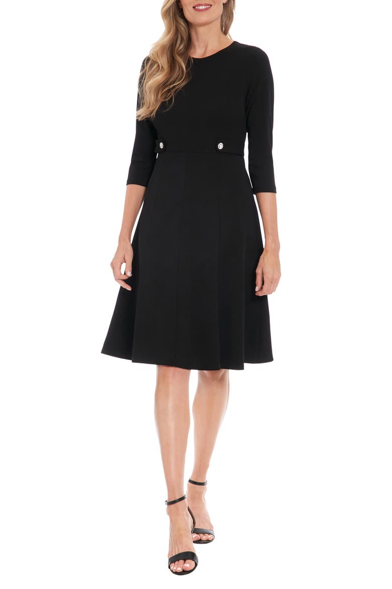 Three-Quarter Sleeve Scuba Crepe Midi Dress, Main, color, BLACK
