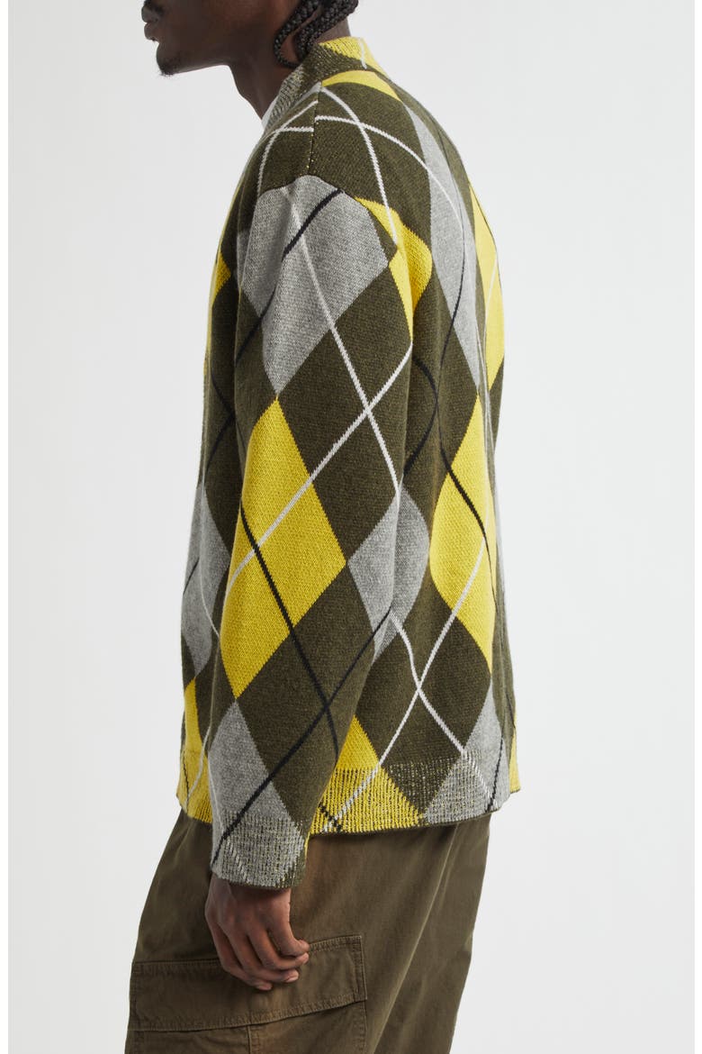 Argyle Jacquard Cashmere Cardigan, Alternate, color, OLIVE/ YELLOW