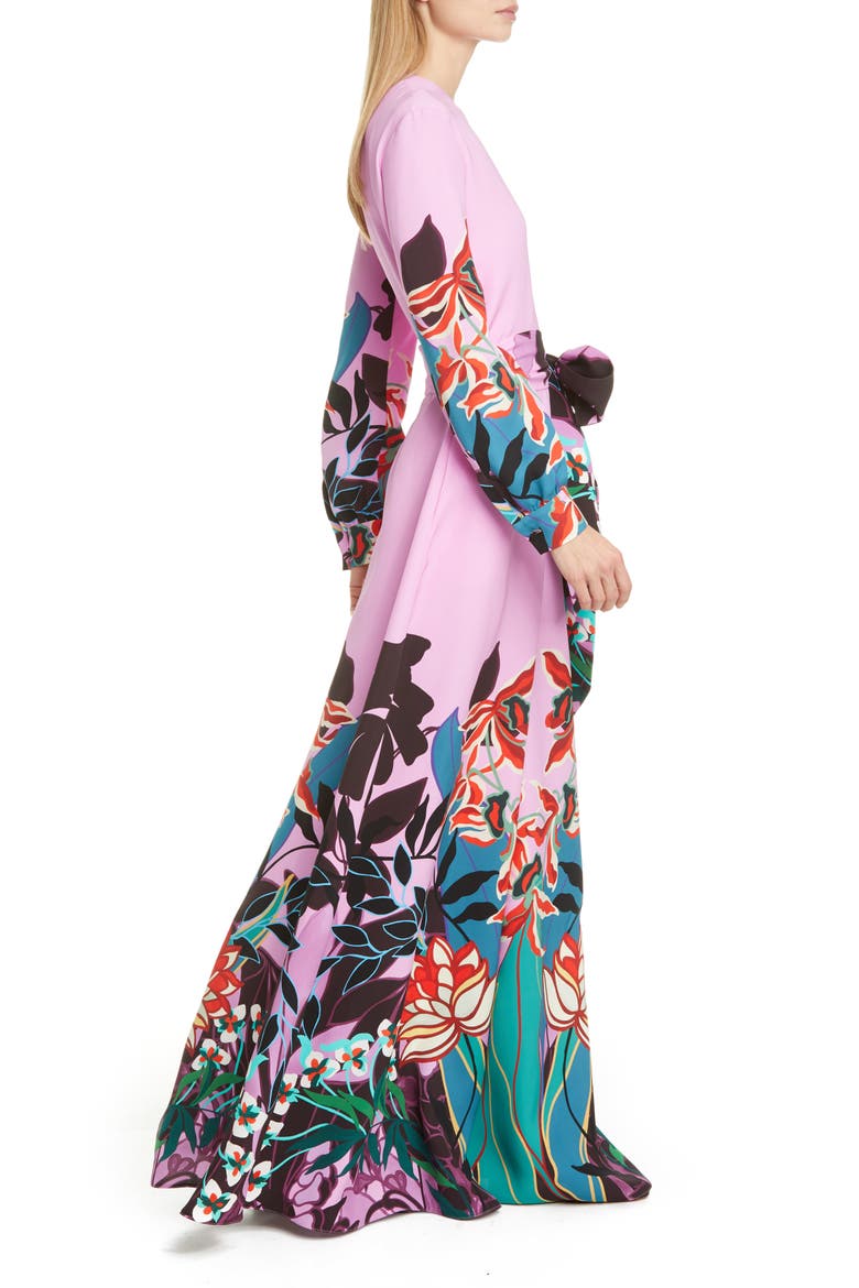 Orchid Print Long Sleeve Wide Leg Silk Cady Jumpsuit, Alternate, color, CHERRY BLOSSOM MULTICOLOR