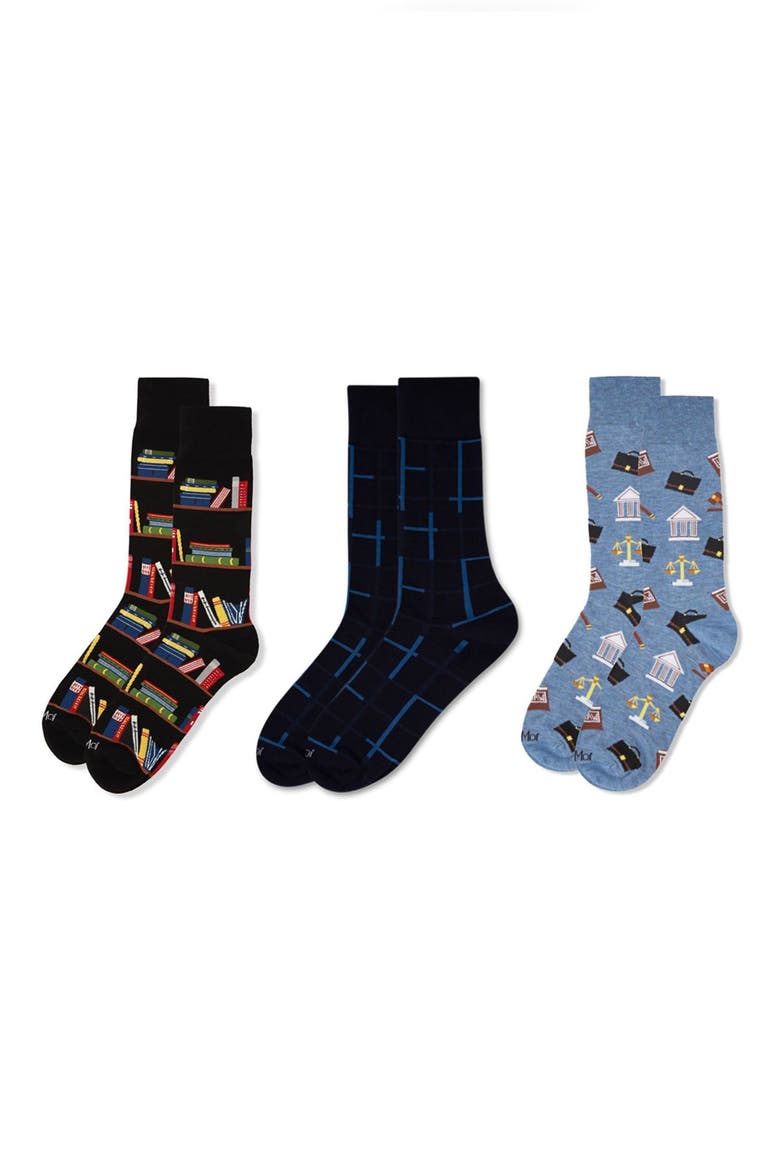 Professions Assorted 3-Pack Crew Socks, Alternate, color, BLACK-BLACK MULTI