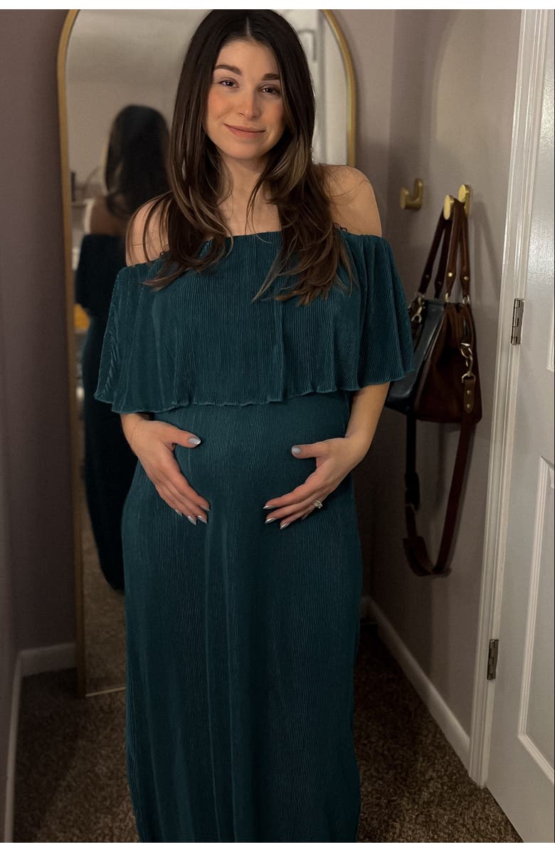 PinkBlush Pleated Ruffle Off Shoulder Maxi Dress, Alternate, color, 