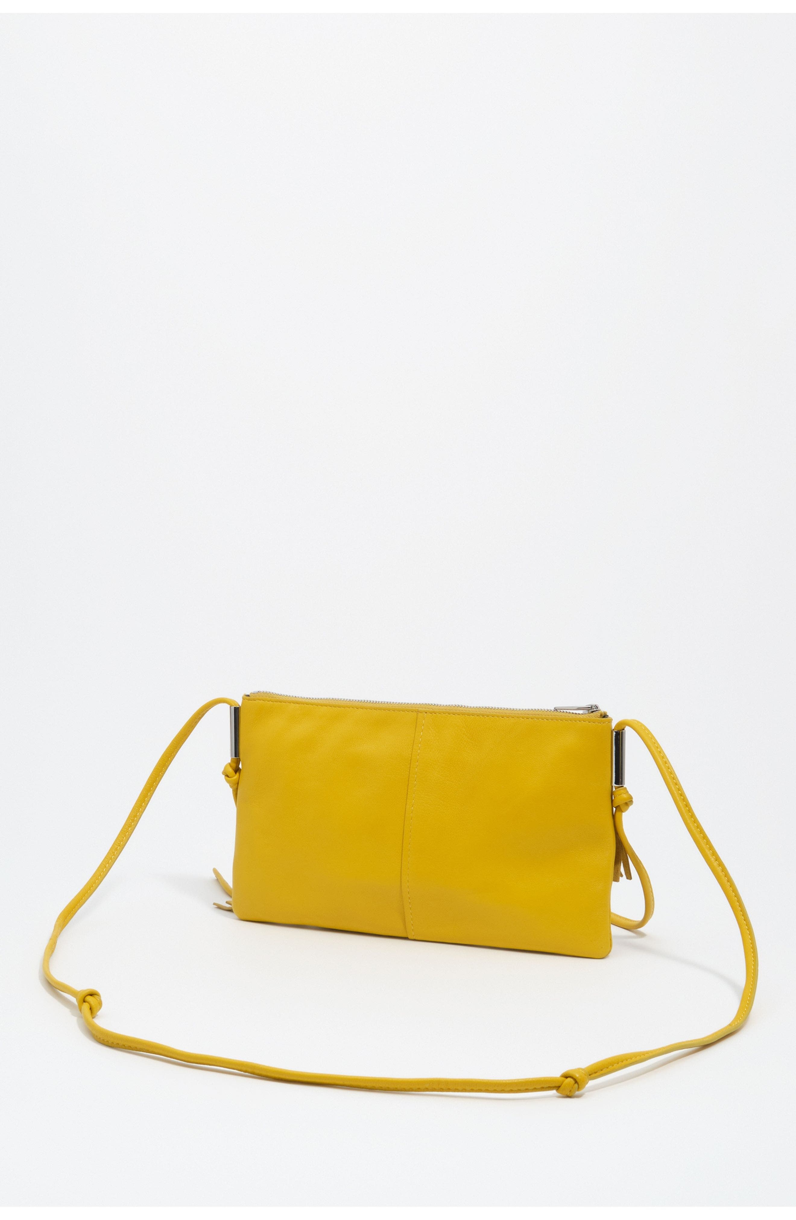 Small Leather Fringed Clutch, Alternate, color, LEMON