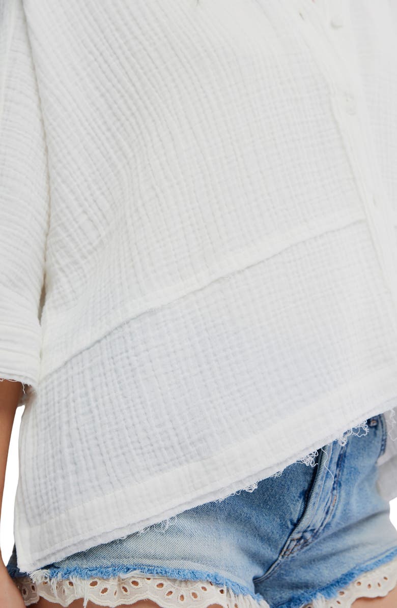 Free People Happy Days Oversized Cotton Gauze Button-Up Top, Alternate, color, Clean Ivory
