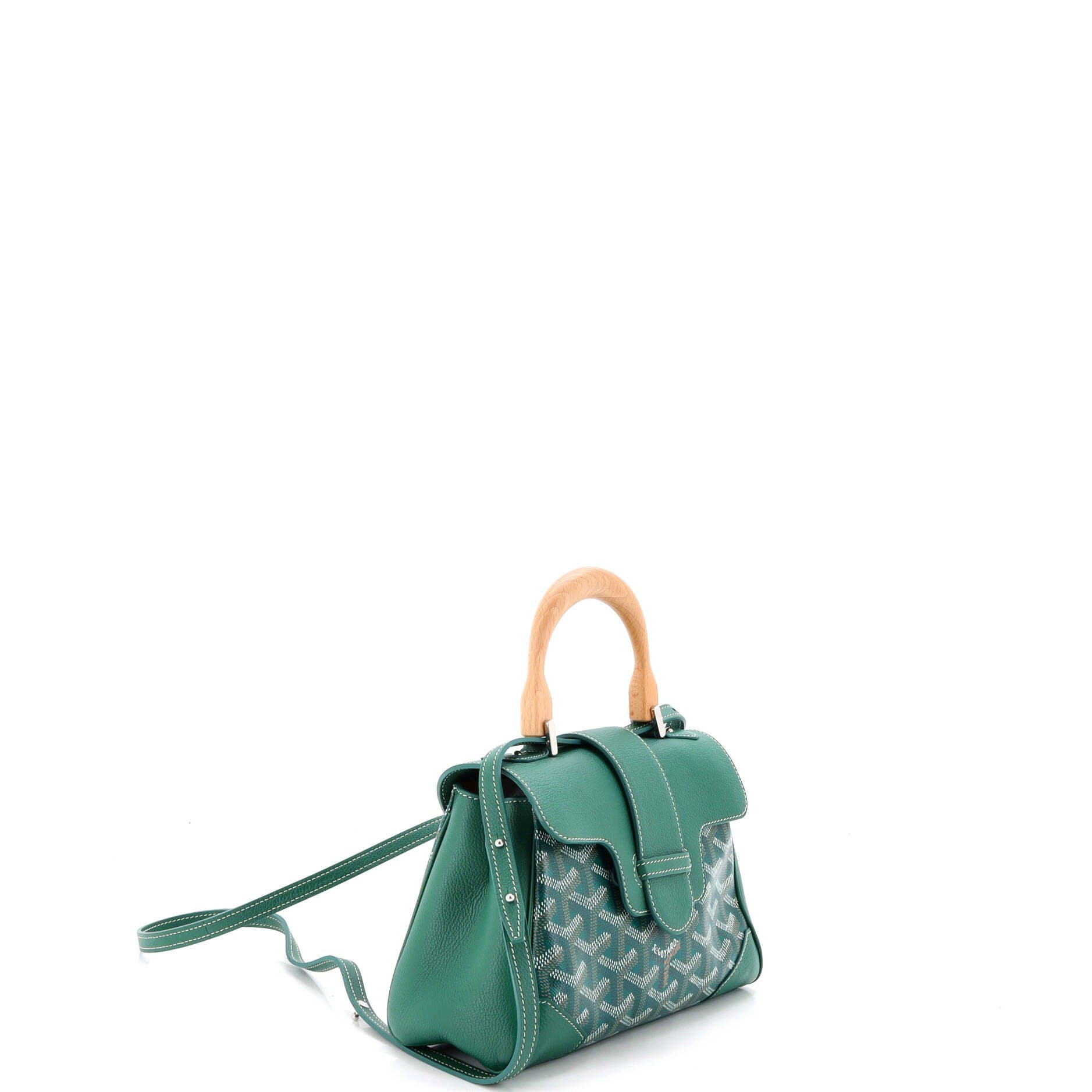 Pre-Owned Goyard Saigon Top Handle Bag Coated Canvas with Leather Mini, Alternate, color, Green