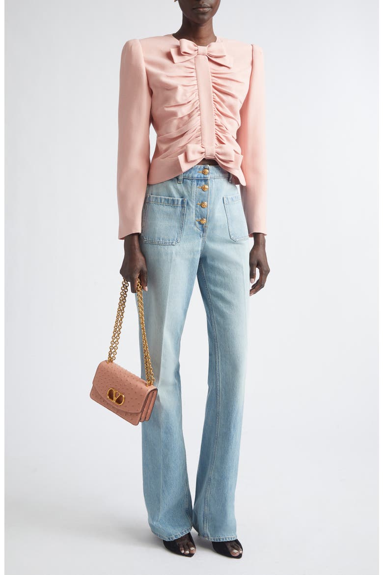 Bow Detail Crispy Lightweight Crop Wool Jacket, Alternate, color, ROSE