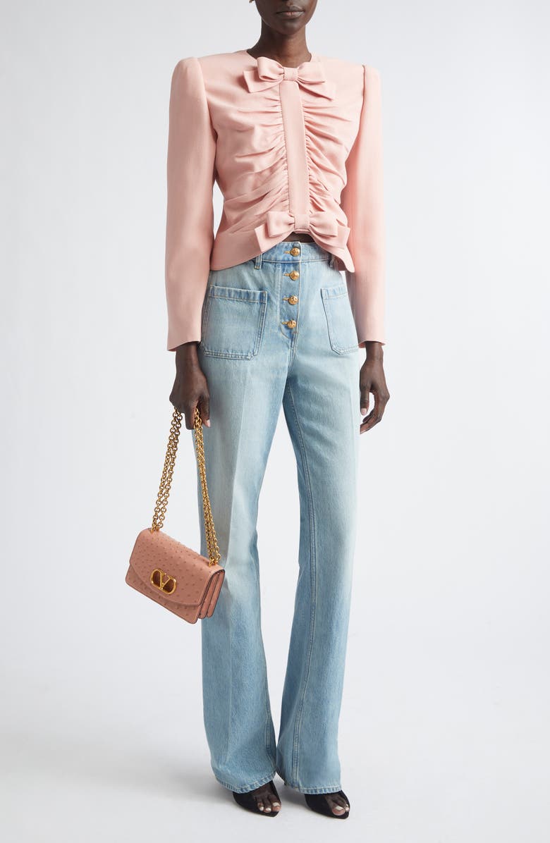 Valentino Bow Detail Crispy Lightweight Crop Wool Jacket, Alternate, color, 