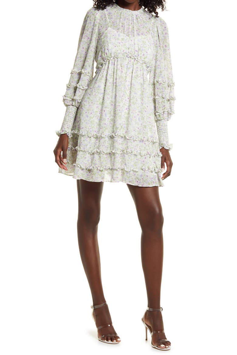 Floral & Ruffle Long Sleeve Minidress, Main, color, DREAMCATCHER DITSY