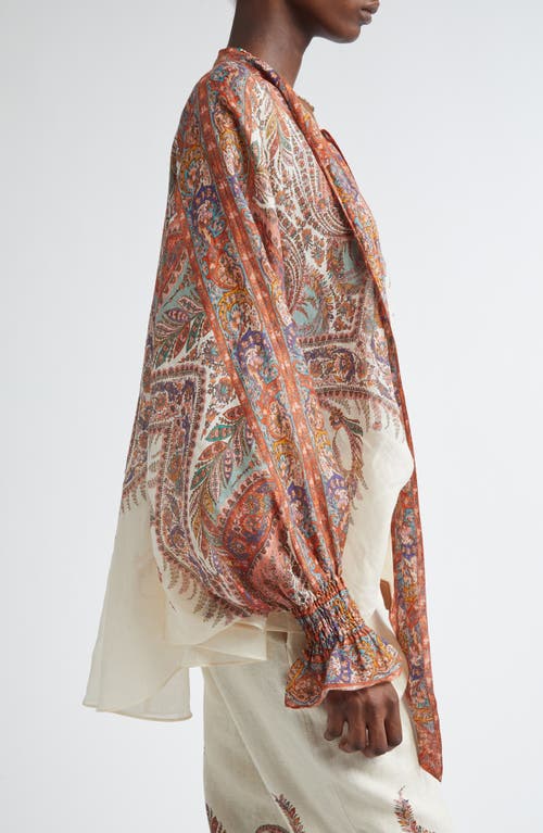 Zimmermann Rhiannon Multicolor Blouse With Tie Closure On The Front And Paisley Print In Ramie Woman In Multi