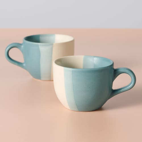 Ten Thousand Villages Pheeka Striped Tea Cups In Green