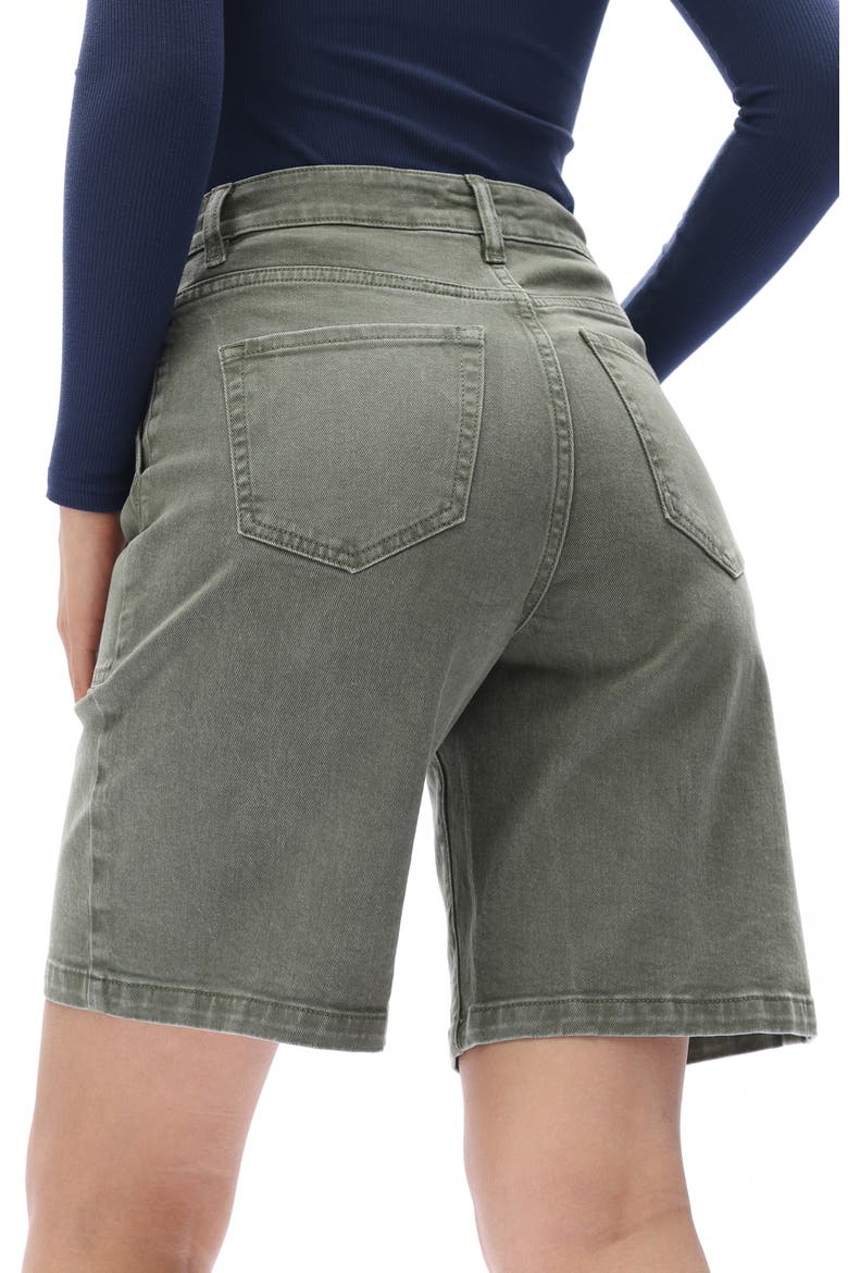 Drawstring High Waist Denim Bermuda Shorts, Alternate, color, GREEN