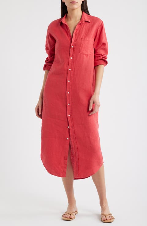 Long Sleeve Linen Midi Shirtdress
