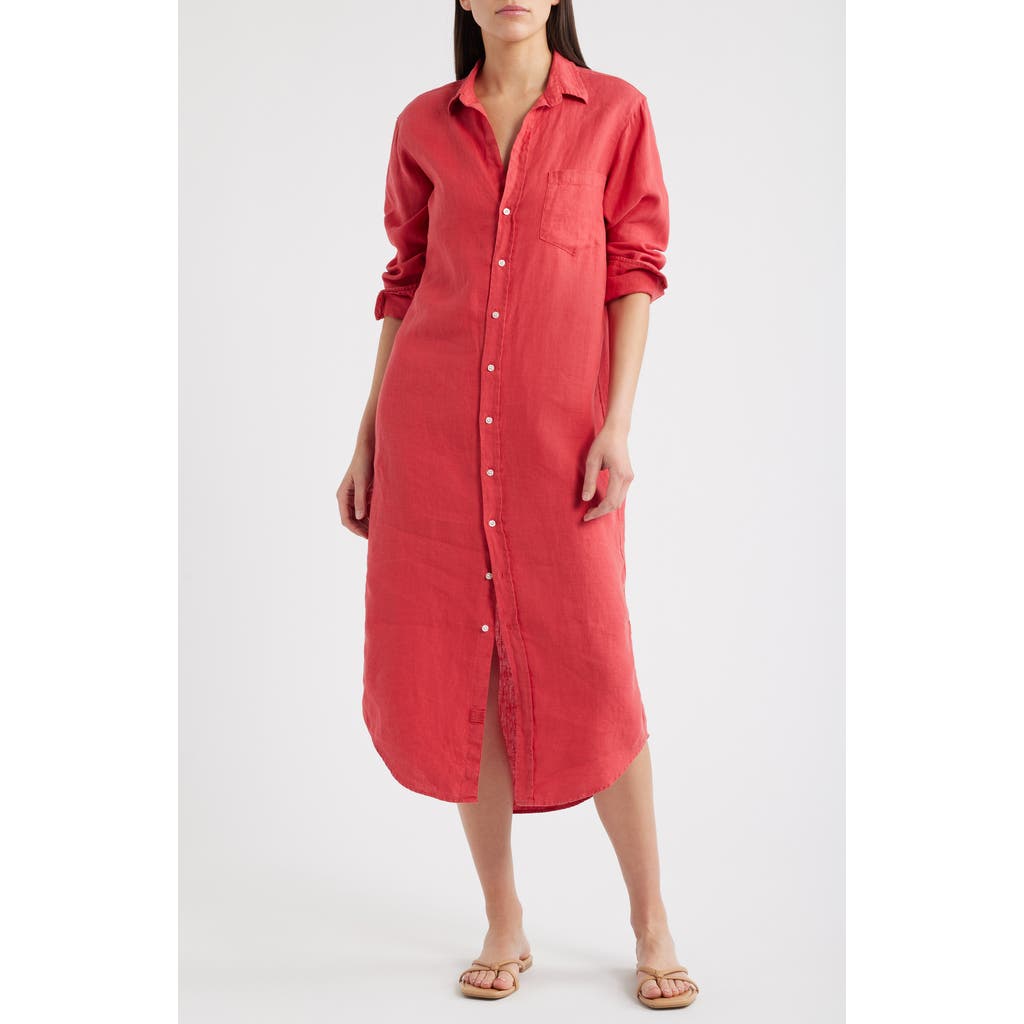 Frank & Eileen Long Sleeve Linen Midi Shirtdress In Red