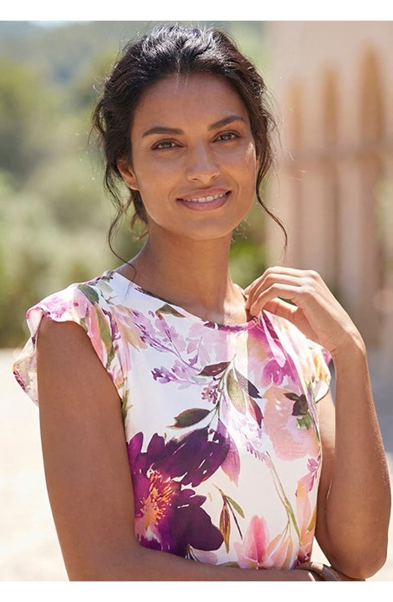 LASCANA Women's Flutter Sleeve Dress, Alternate, color, White Printed