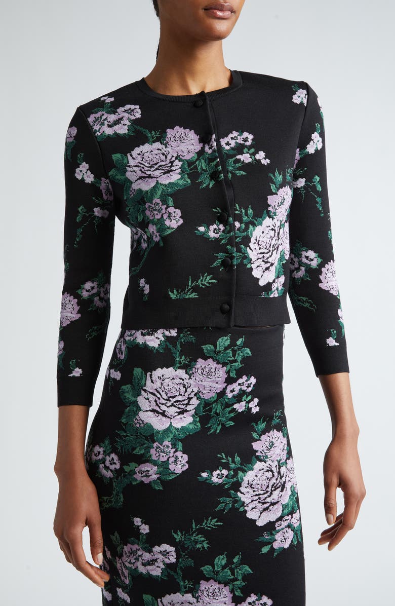Carolina Herrera Rose Silk Blend Jacquard Crop Cardigan, Alternate, color, 