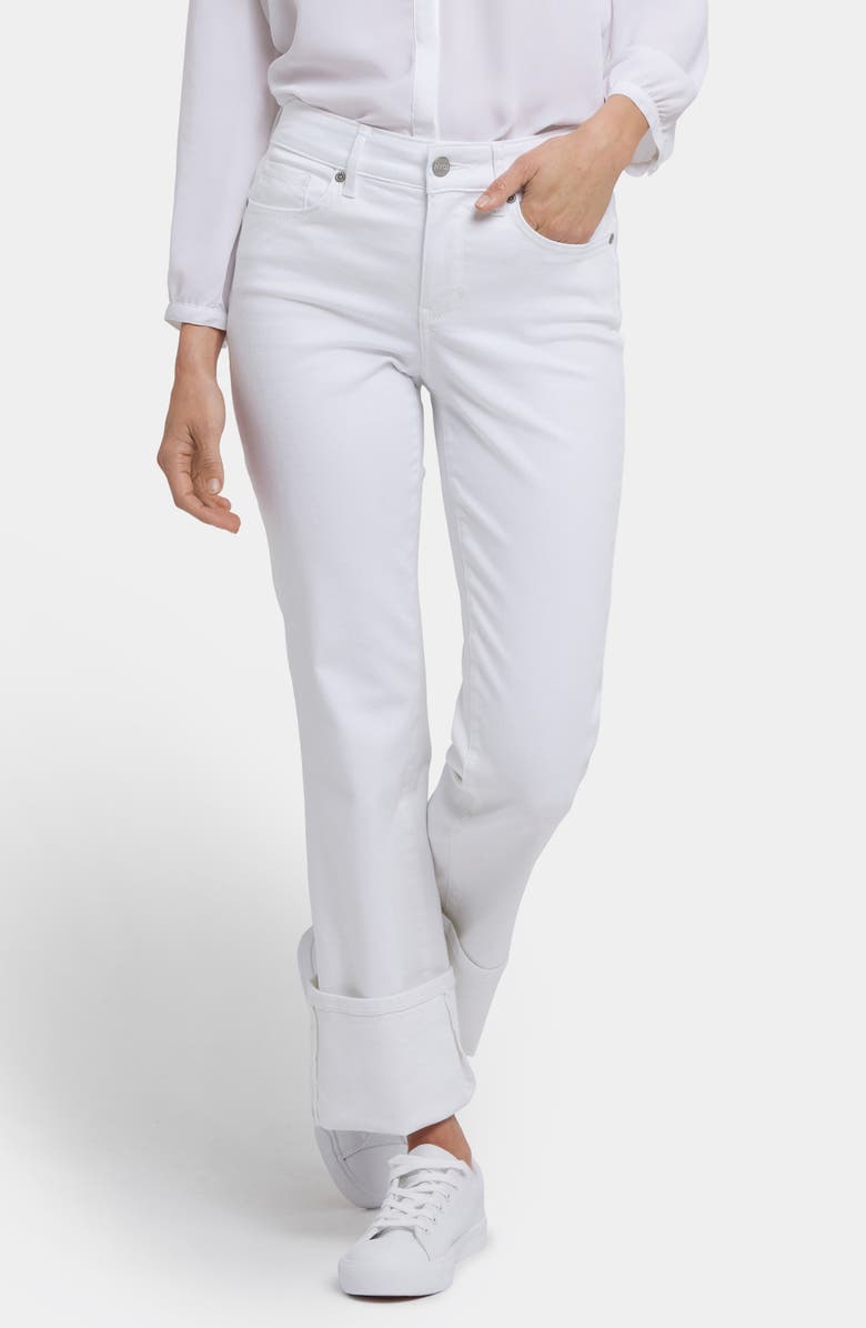 NYDJ Marilyn Wide Cuff Straight Leg Jeans, Main, color, Optic White