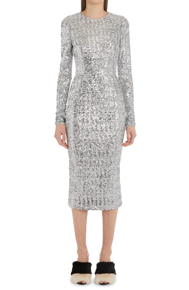Dolce&Gabbana Long Sleeve Sequin Midi Dress, Main, color,