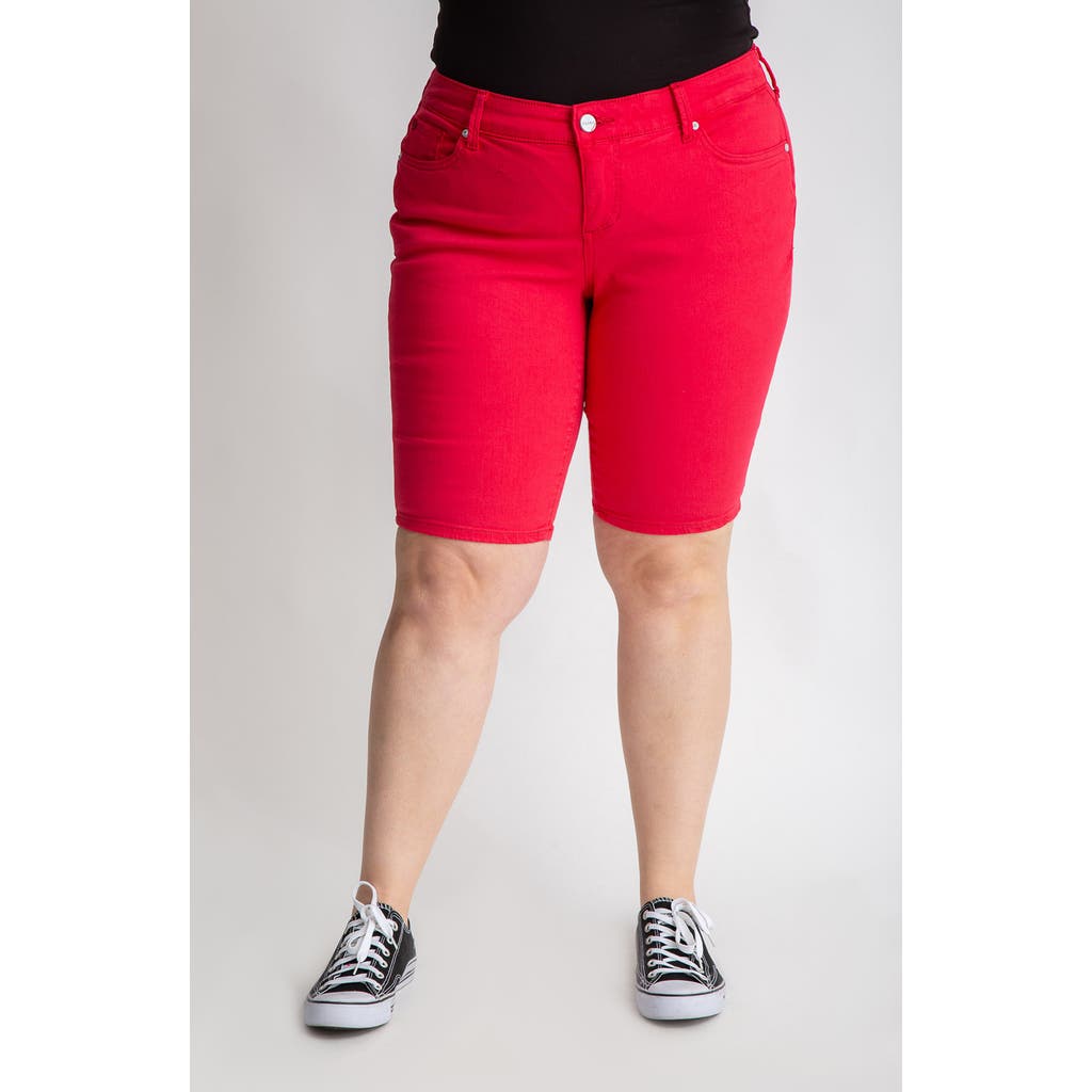 Shop Slink Jeans Bermuda Denim Shorts In Rose Red