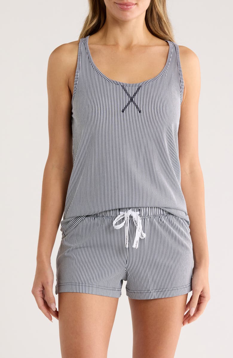 Calvin Klein Jersey Tank & Shorts Pajama 2-Piece Set, Main, color, Blue Seersucker