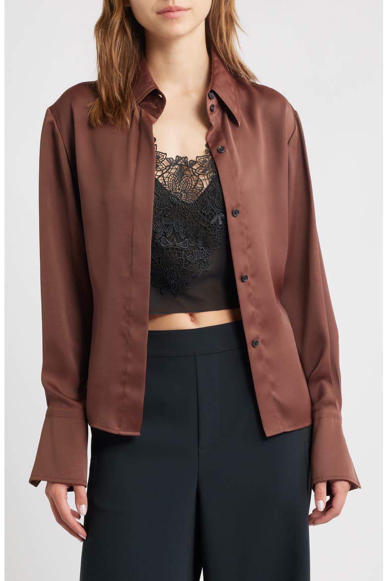 Button Front Camisole Blouse, Main, color, UMBER