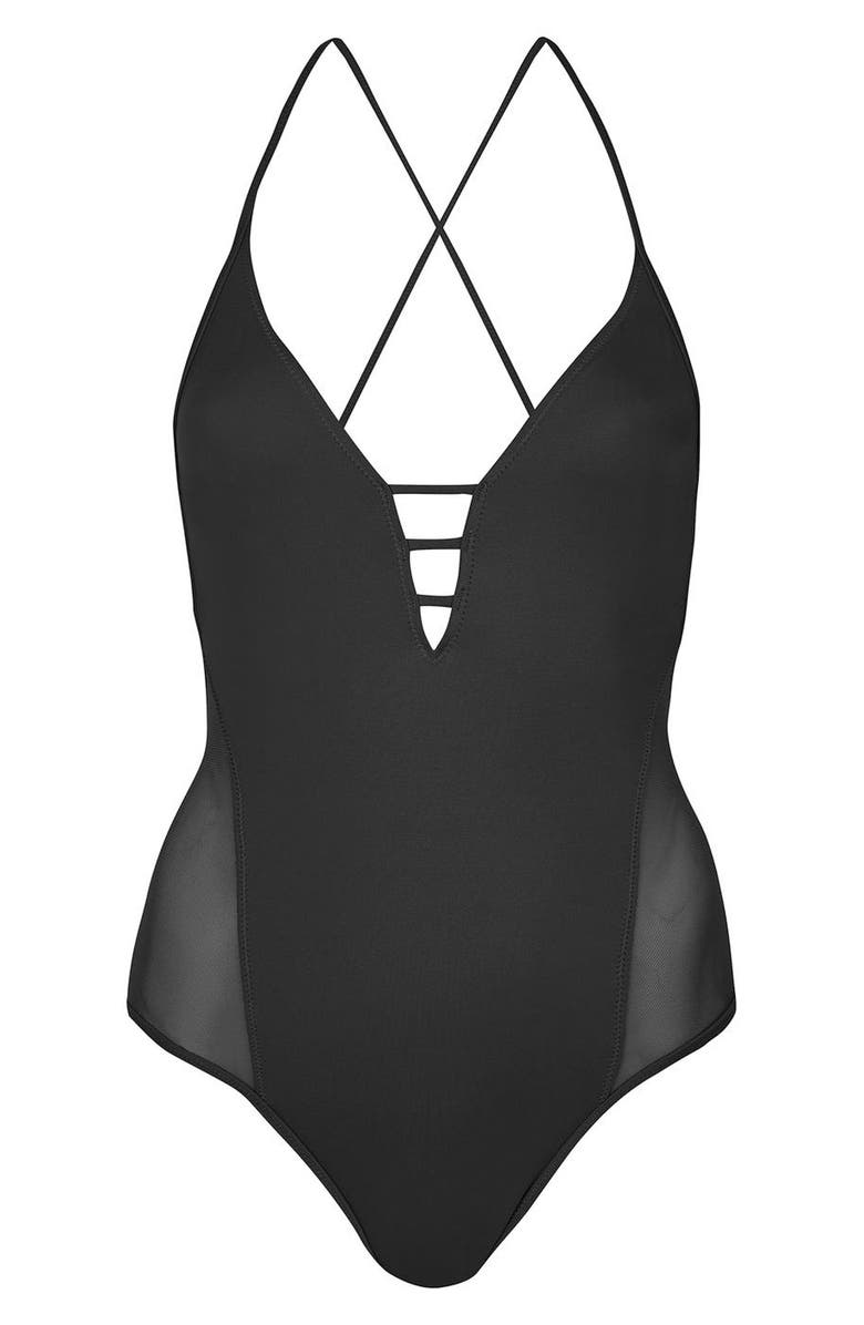 Topshop Strap Mesh One-Piece Swimsuit, Alternate, color, 