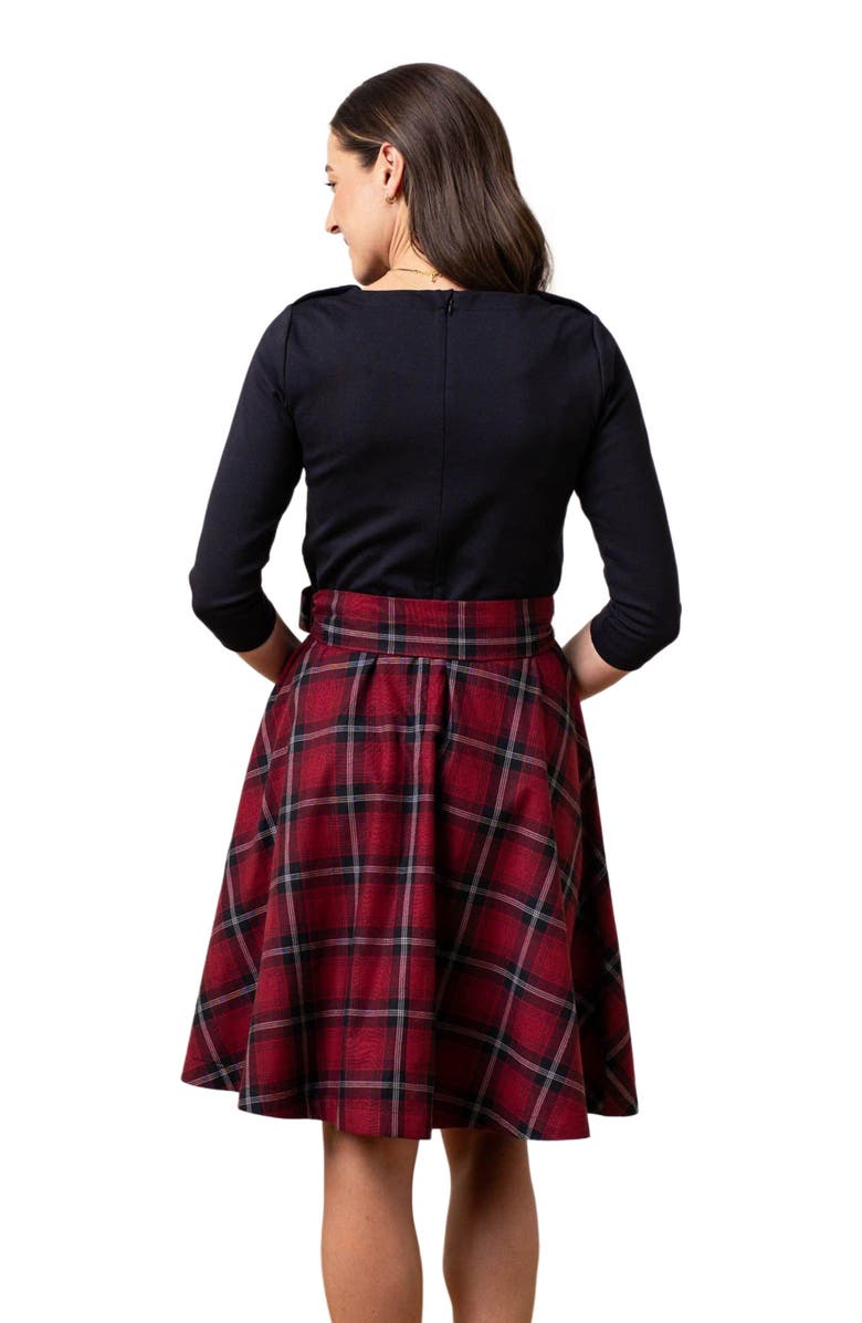 Hope & Henry Women's French Skater Dress, Alternate, color, Oxblood City Plaid