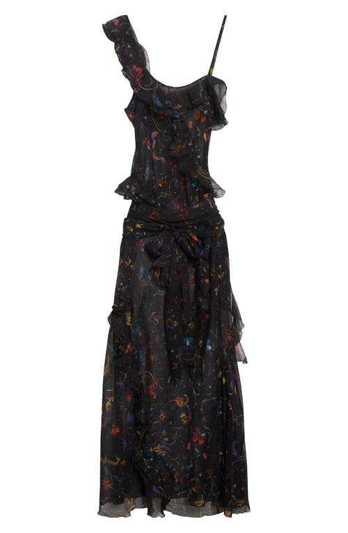 Siedres Siedrés Monica Floral Print Tiered Ruffle Chiffon Dress In Black