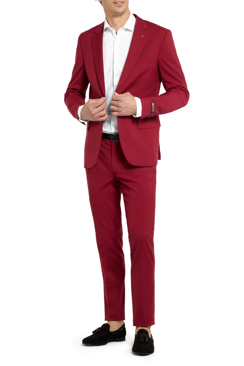 Daily Slim Fit Bright Burgundy Suit, Alternate, color, RED