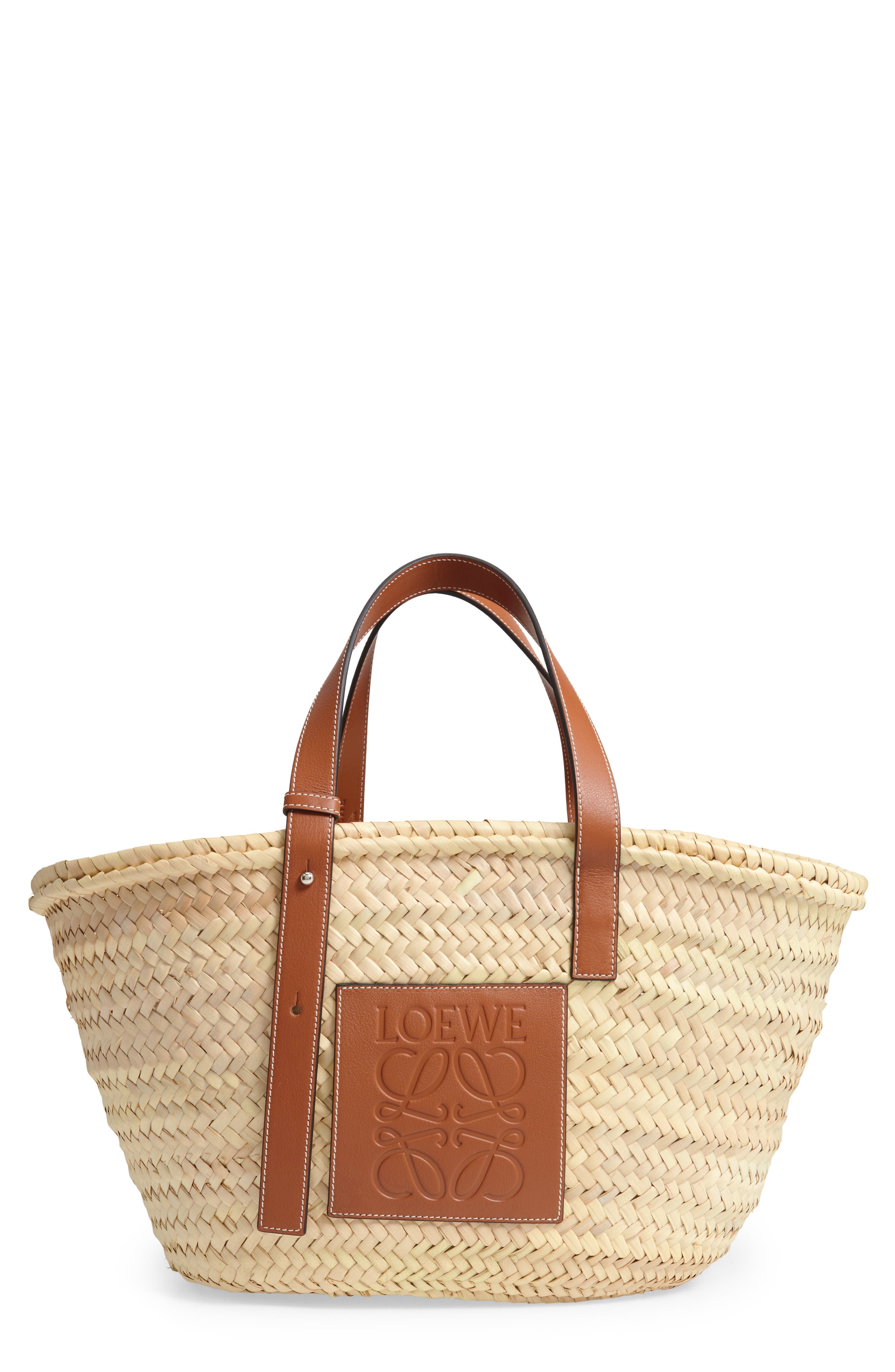 Loewe Medium Logo Straw Tote, Main, color, 