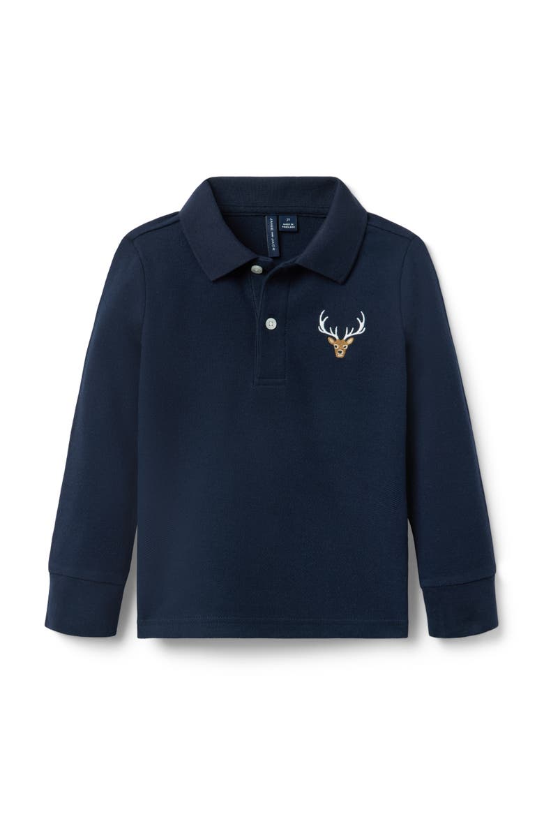Embroidered Deer Pique Polo, Main, color, Blue