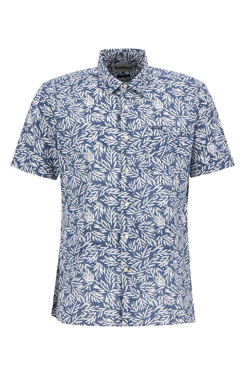 Barbour Jackstone Leaf Print Short Sleeve Cotton Button-Up Shirt, Alternate, color, Dark Denim