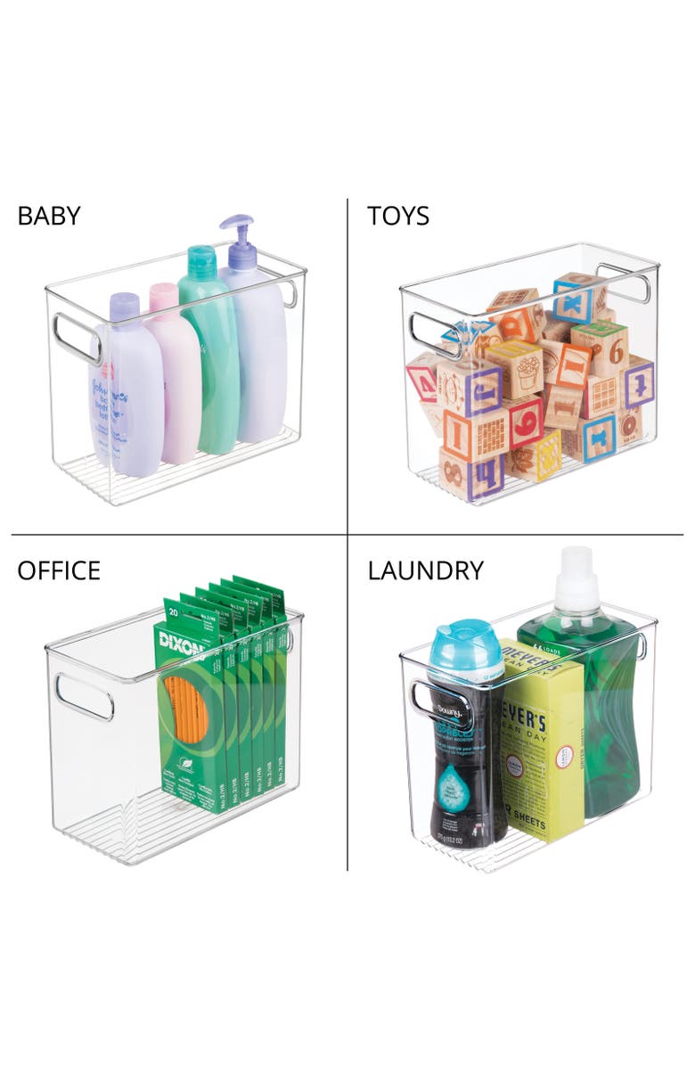 mDesign Tall Plastic Bathroom Organizer Bin with Built-In Handles, 4 Pack, Clear, Alternate, color, 