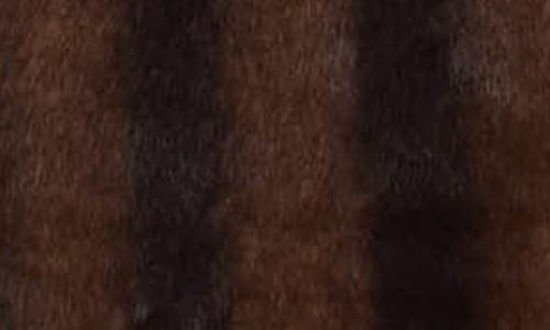 Nvlt Stripe Faux Fur Double Breasted Coat In Brown