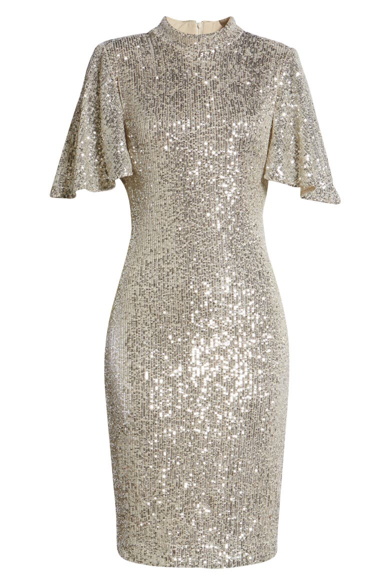 Sequin Short Sleeve Shift Dress, Alternate, color, SILVER