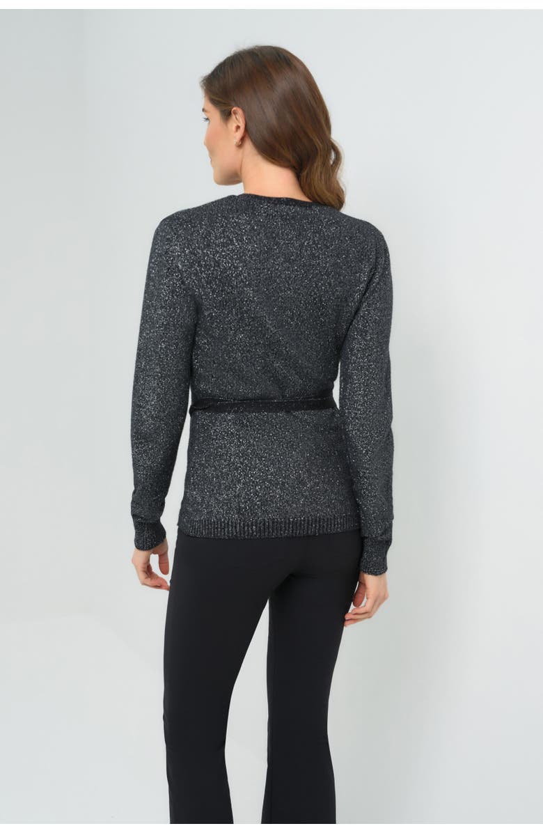Anatomie Christa Wrap Sweater with Tie Waist, Alternate, color, Black/Silver Sparkle