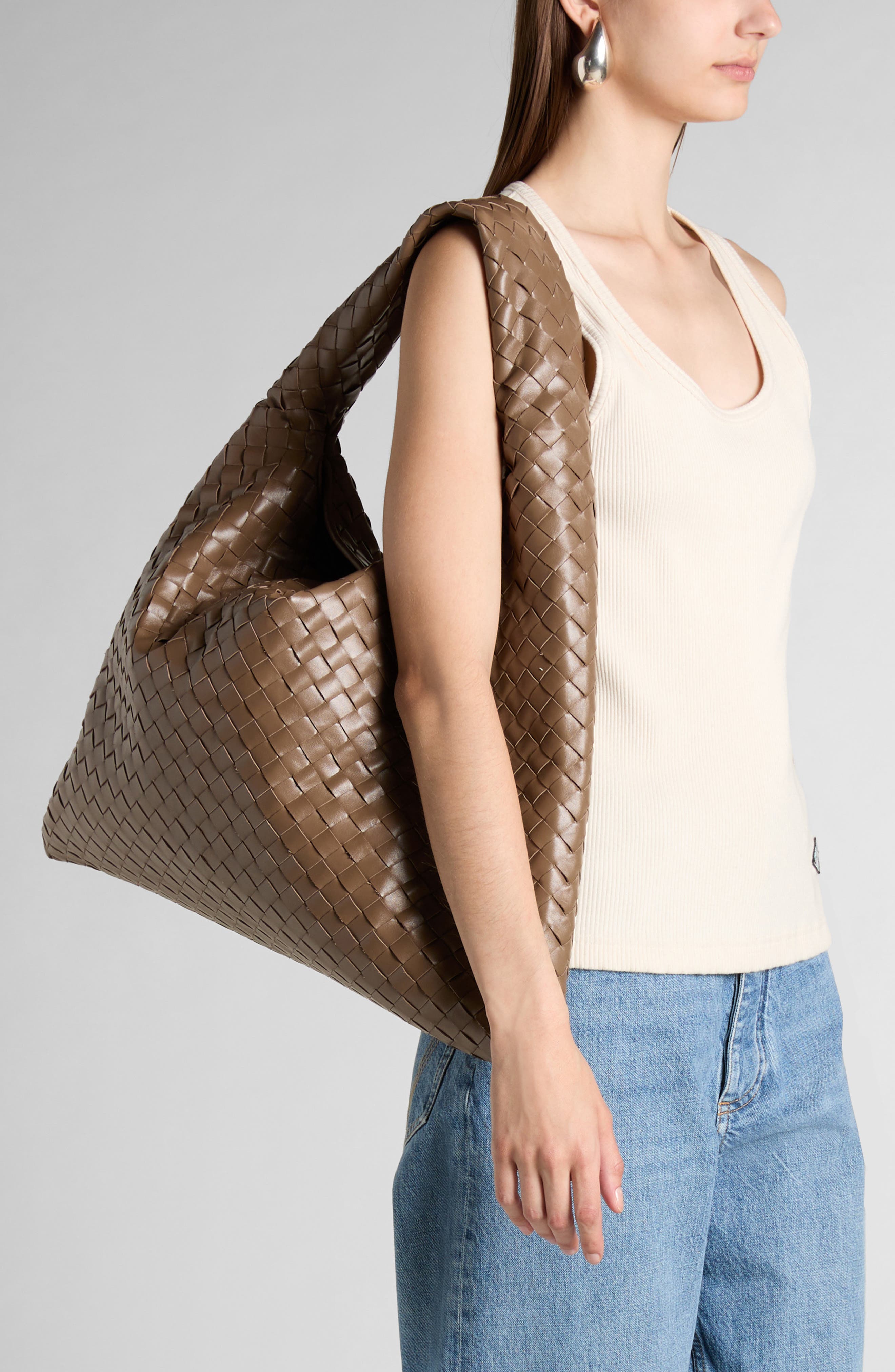 Bottega Veneta Large Hop Intrecciato Leather Hobo Bag, Alternate, color, 2360 Pinecone-M Brass