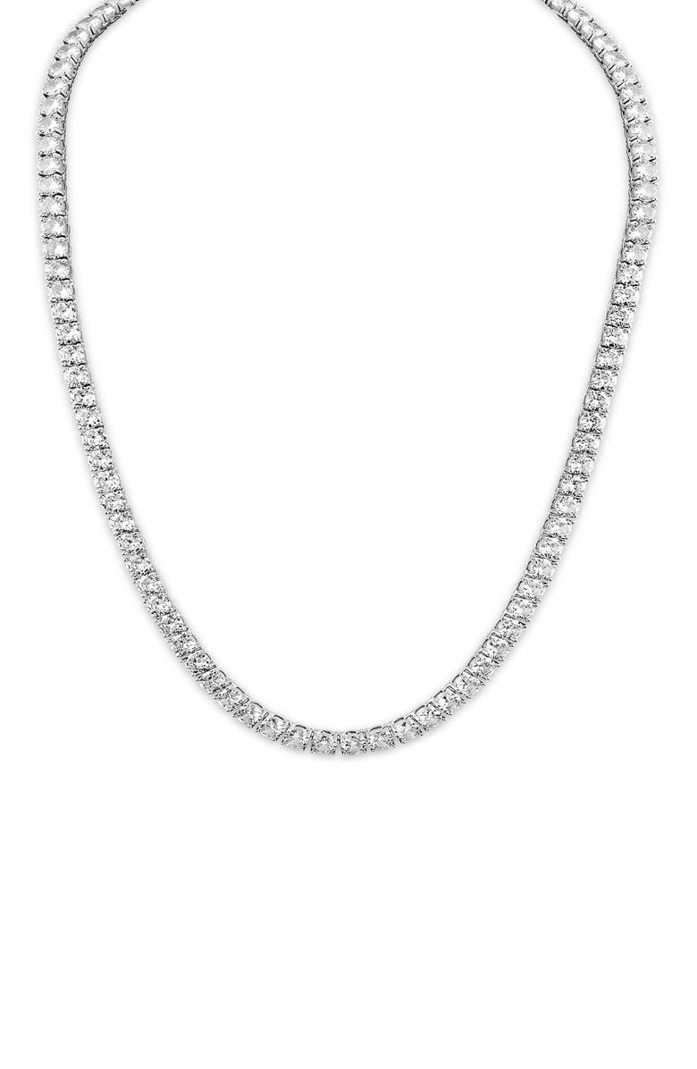 Esquire Men's Platinum Plated Silver Cubic Zirconia Tennis Necklace, Main, color, 