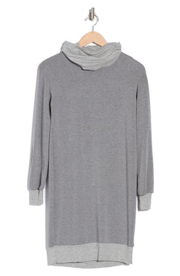 Go Couture Turtleneck Sweater Minidress In Heather Grey - Contrast Rib