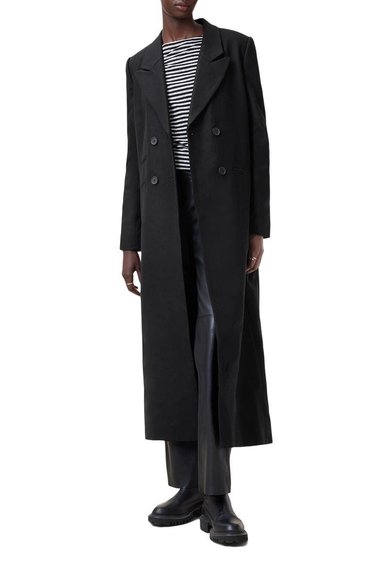 Ellen Double Breasted Wool Blend Coat, Alternate, color, BLACK