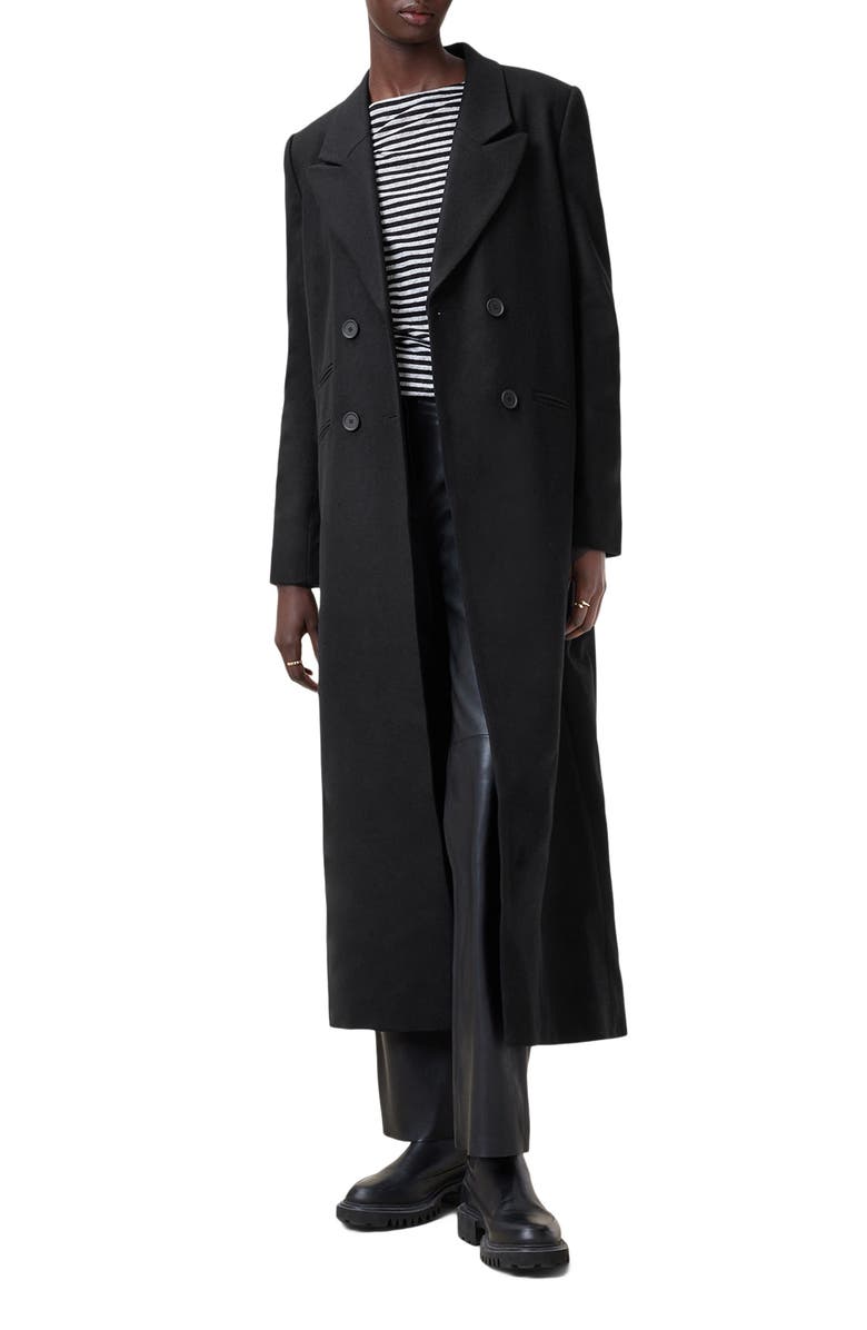 AllSaints Ellen Double Breasted Wool Blend Coat, Alternate, color, Black