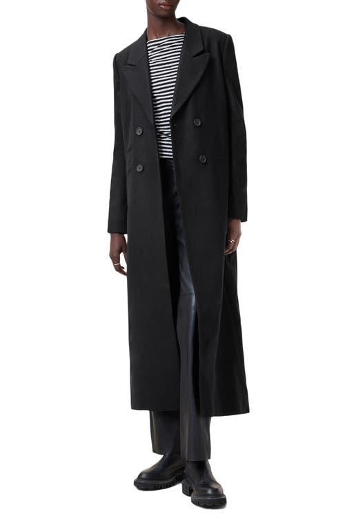 Shop Allsaints Ellen Double Breasted Wool Blend Coat In Black