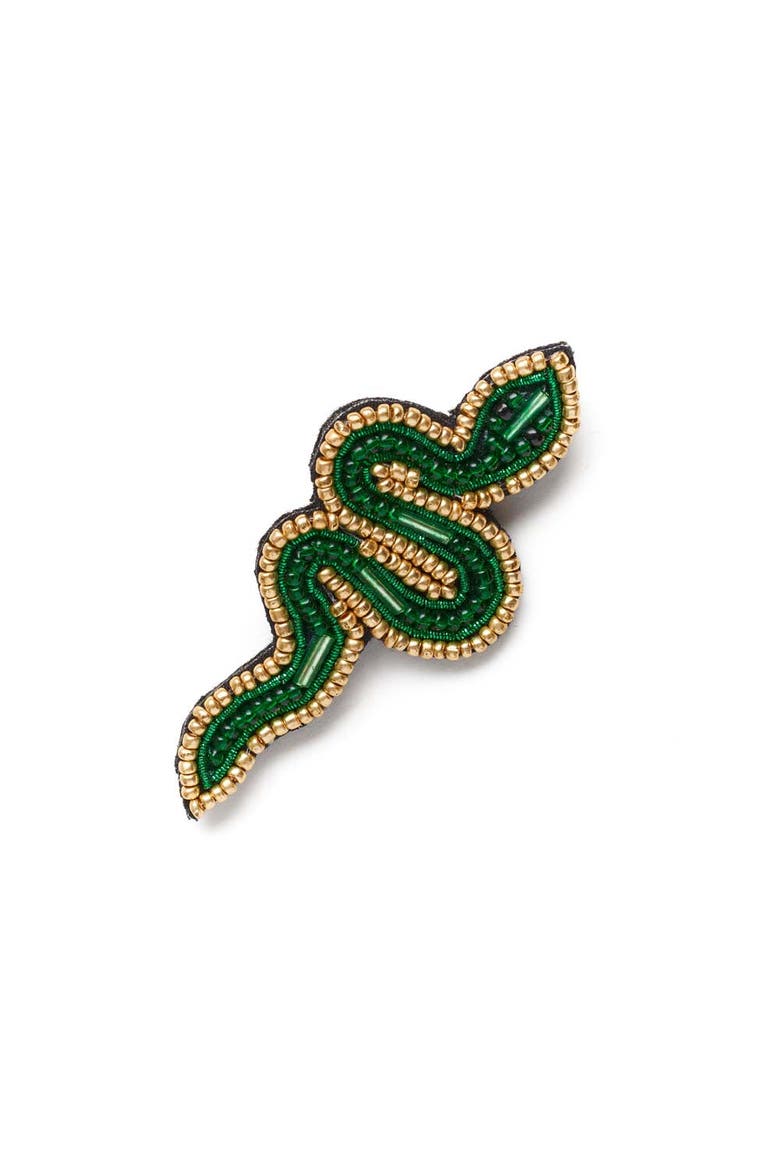 Bala Mani Beaded Green Snake Brooch Pin, Main, color, Green
