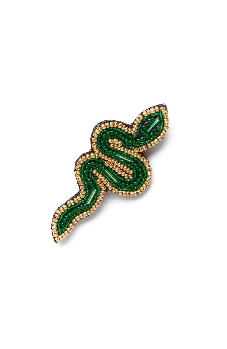 Matr Boomie Bala Mani Beaded Green Snake Brooch Pin, Main, color, Green
