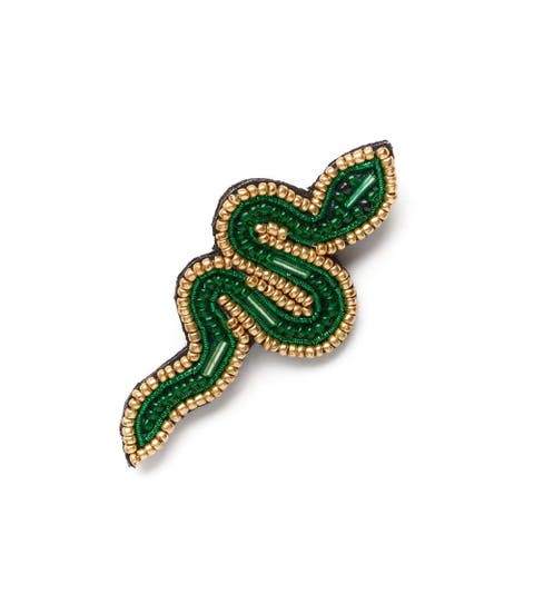 Bala Mani Beaded Green Snake Brooch Pin