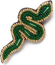 Matr Boomie Bala Mani Beaded Green Snake Brooch Pin