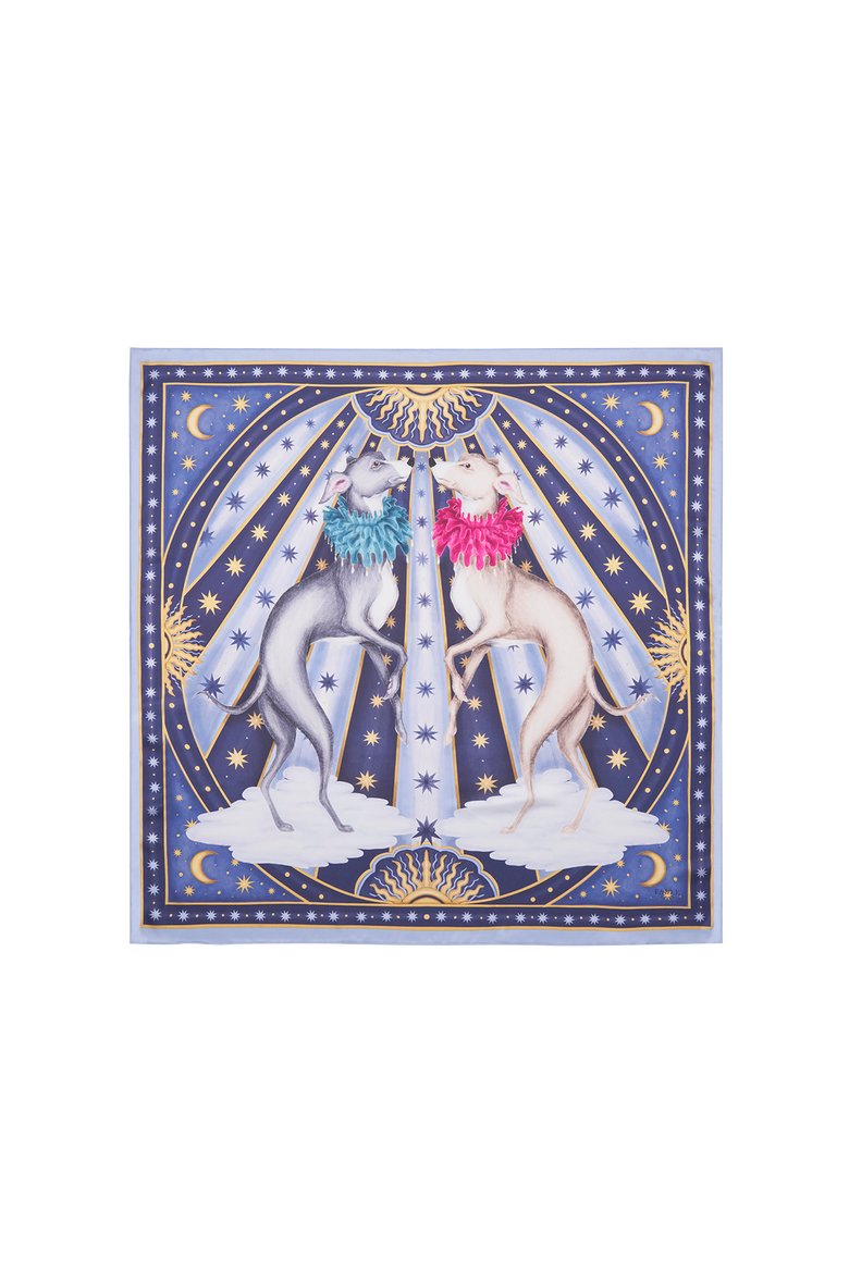 Catherine Rowe Pet Portraits Whippet Silk Square Scarf, Main, color, Navy