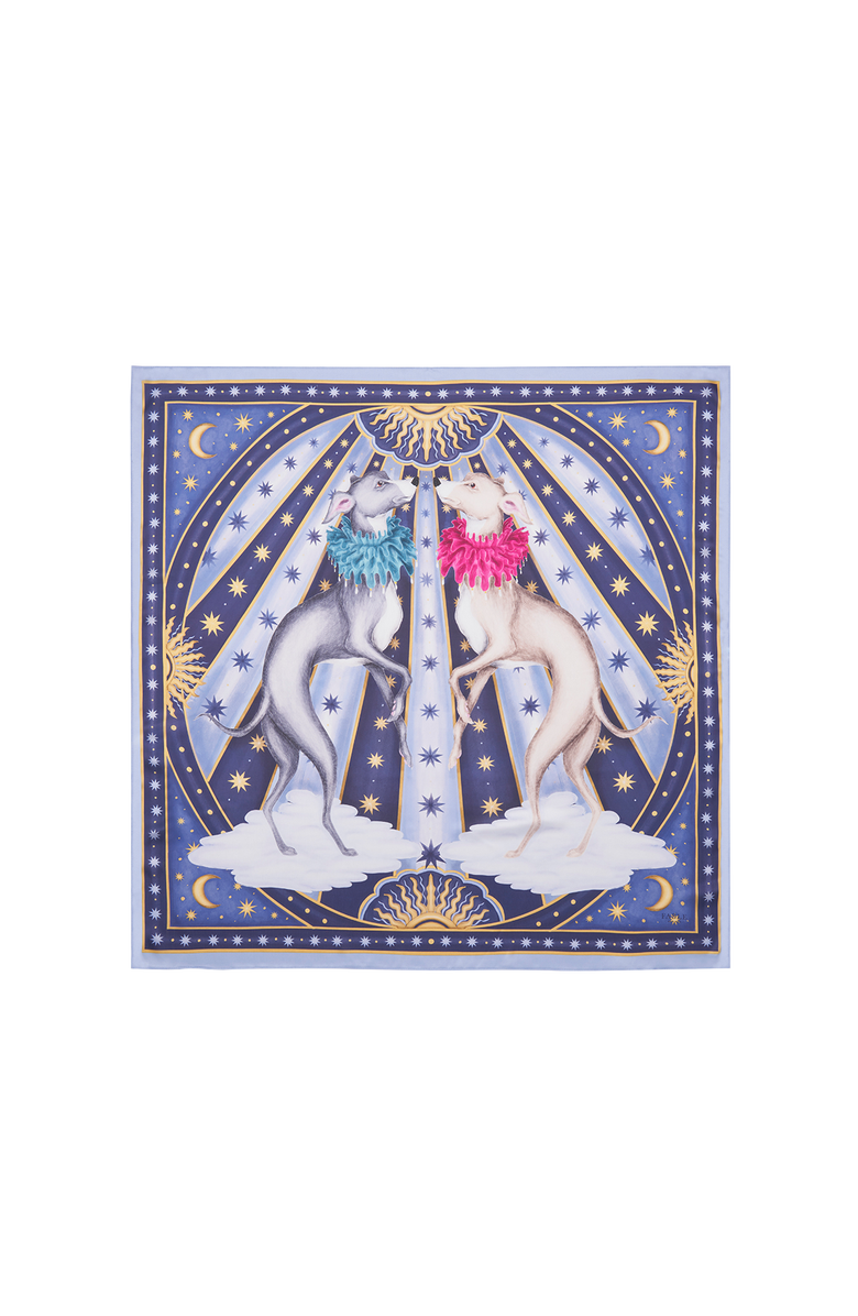 Fable England Catherine Rowe Pet Portraits Whippet Silk Square Scarf, Main, color, Navy
