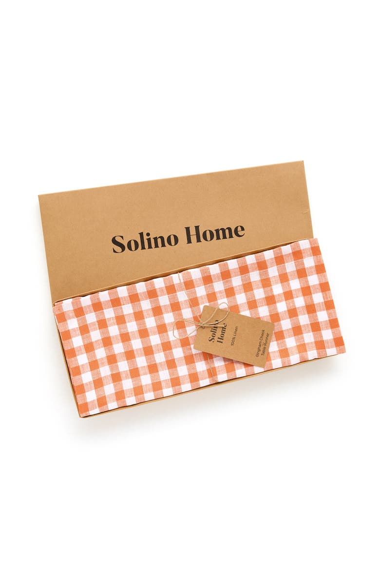Linen Table Runner - Gingham Check, Alternate, color, Muskmelon