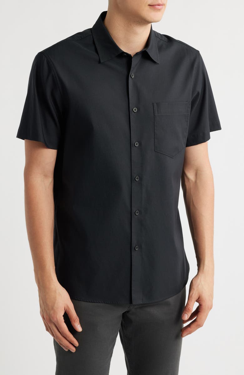 Nordstrom Solid Short Sleeve Stretch Button-Up Shirt, Main, color, Black