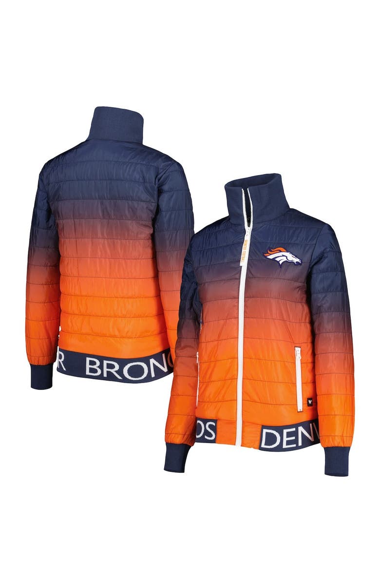 THE WILD COLLECTIVE Women's The Wild Collective Navy/Orange Denver Broncos Color Block Full-Zip Puffer Jacket, Main, color, 